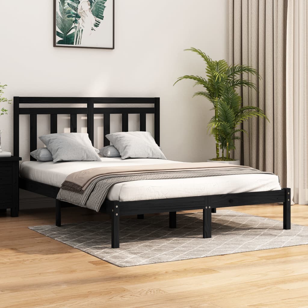 Cadre de lit sans matelas noir 140x190 cm bois massif - XIOS