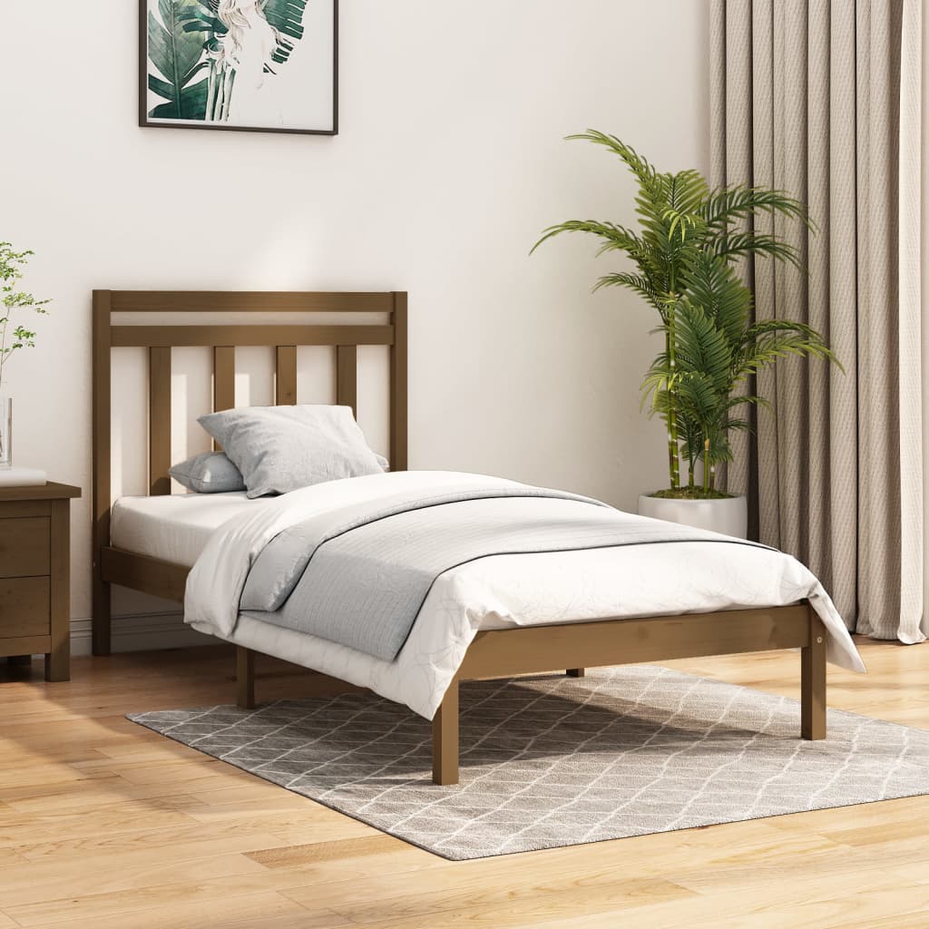 Cadre de lit sans matelas marron miel 100x200 cm bois massif - XIOS