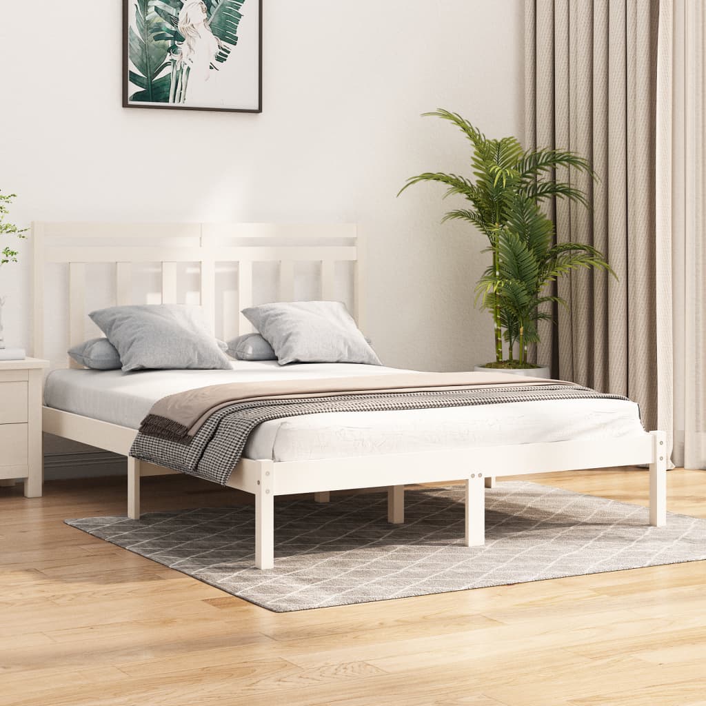 Cadre de lit sans matelas blanc 160x200 cm bois massif - XIOS