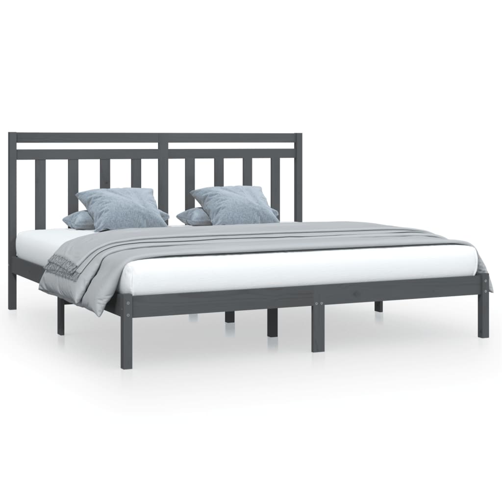 Cadre de lit sans matelas gris 200x200 cm bois massif - XIOS