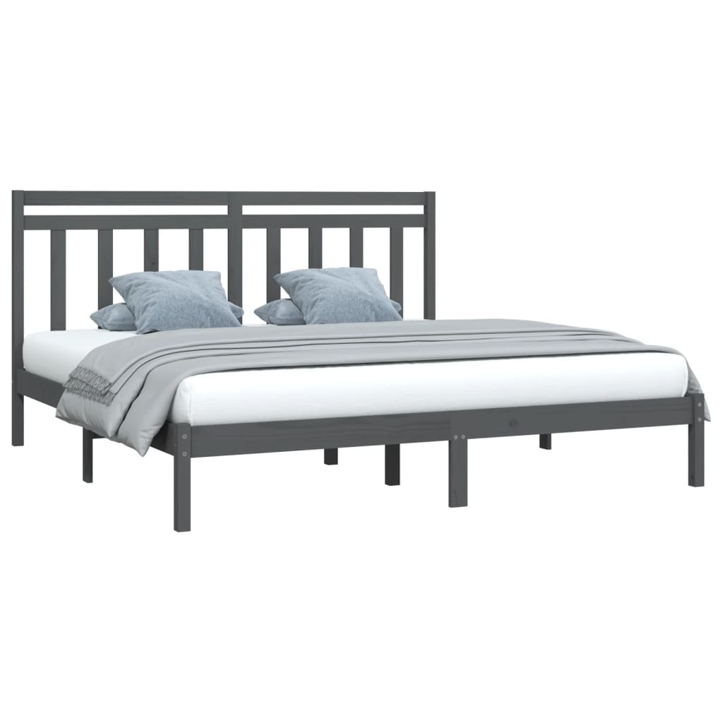 Cadre de lit sans matelas gris 200x200 cm bois massif - XIOS
