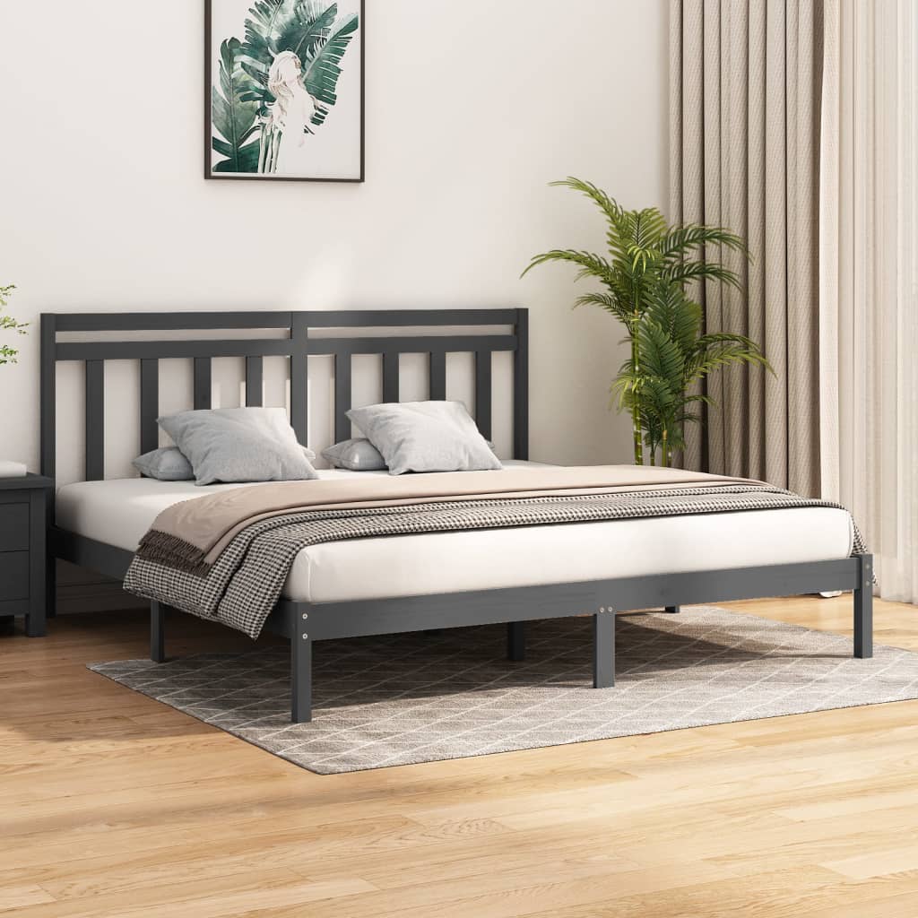 Cadre de lit sans matelas gris 200x200 cm bois massif - XIOS
