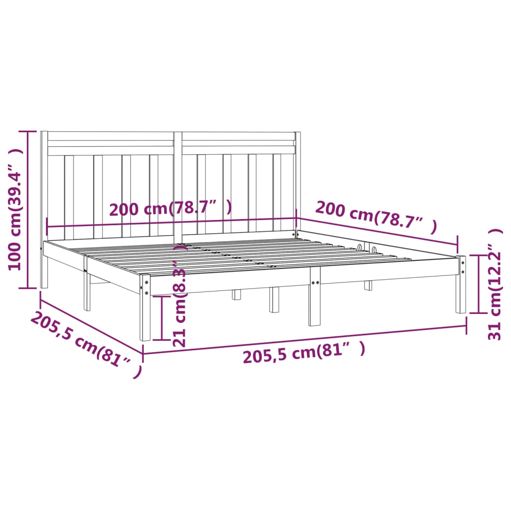 Cadre de lit sans matelas noir 200x200 cm bois massif - XIOS