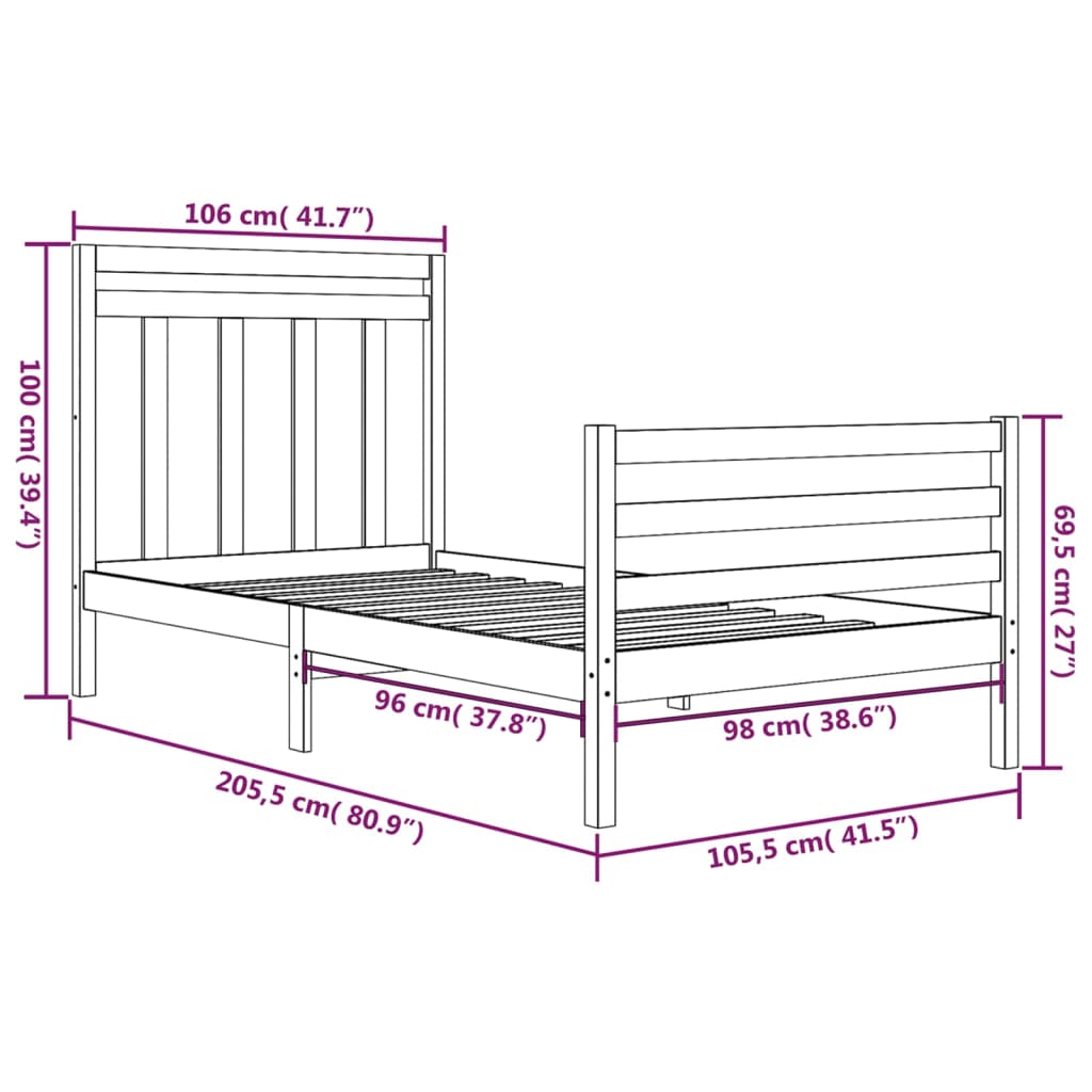 Cadre de lit sans matelas 100x200 cm bois massif - XIOS
