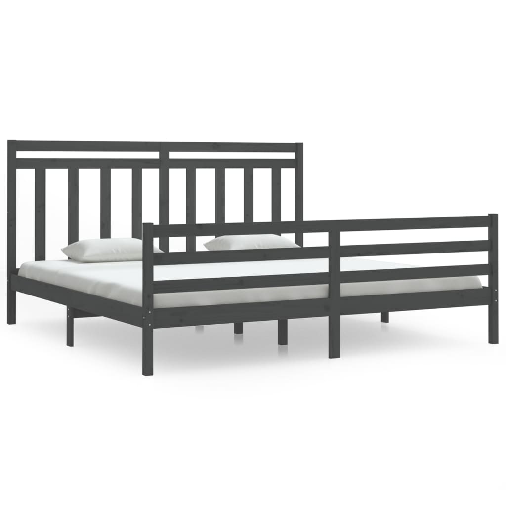 Cadre de lit sans matelas gris 200x200 cm bois massif - XIOS