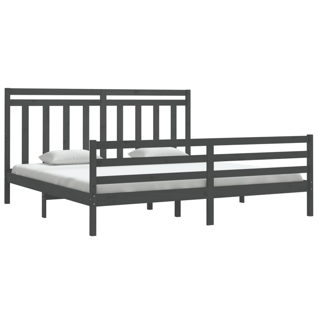 Cadre de lit sans matelas gris 200x200 cm bois massif - XIOS