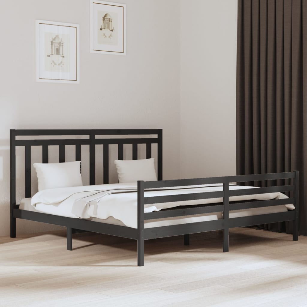 Cadre de lit sans matelas gris 200x200 cm bois massif - XIOS