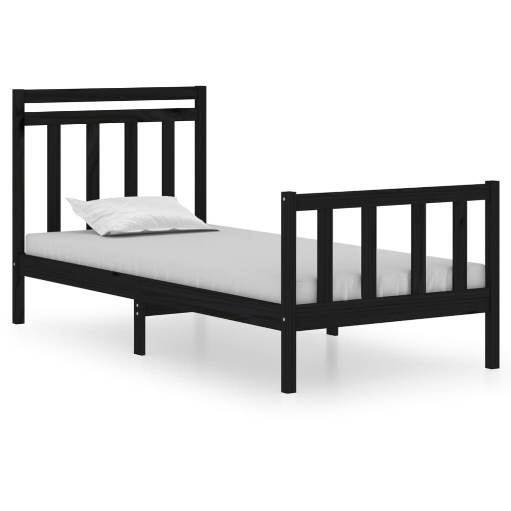Cadre de lit sans matelas noir 75x190 cm bois massif - XIOS
