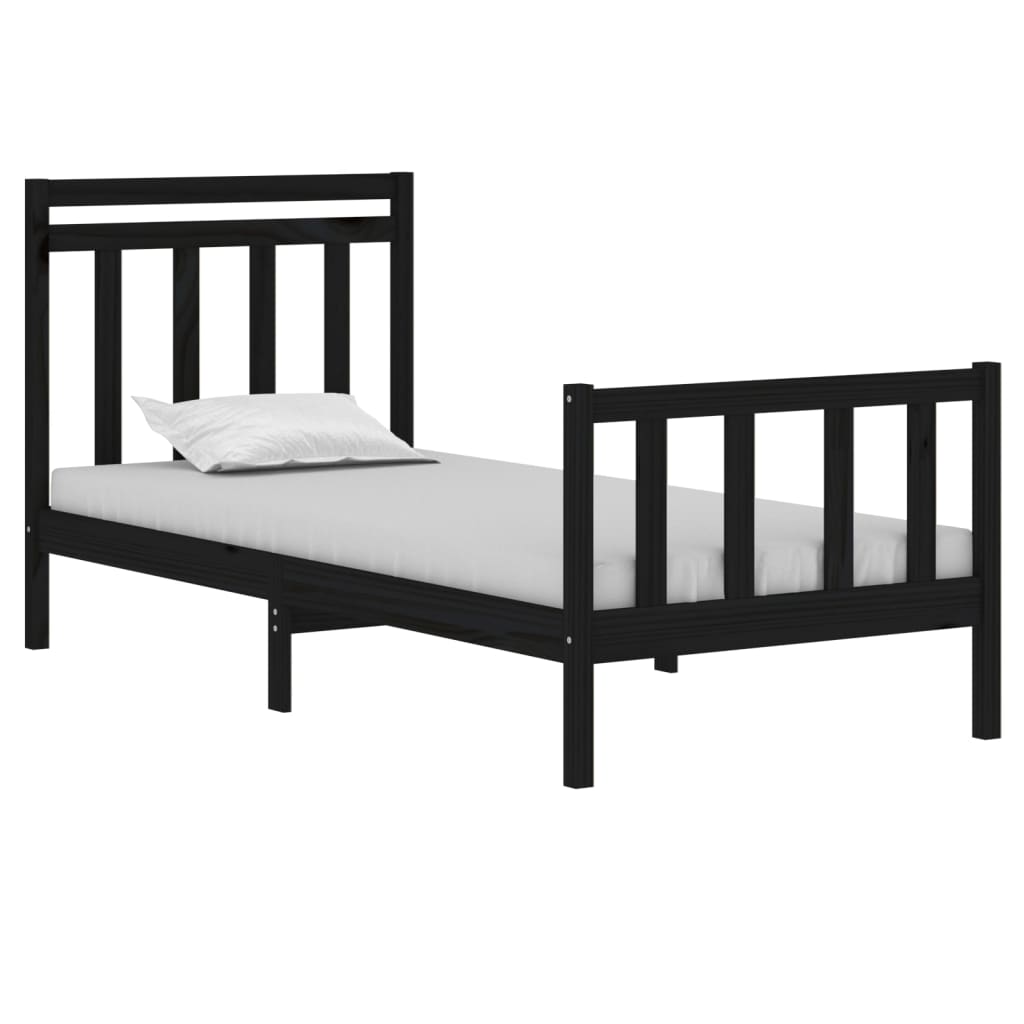 Cadre de lit sans matelas noir 75x190 cm bois massif - XIOS