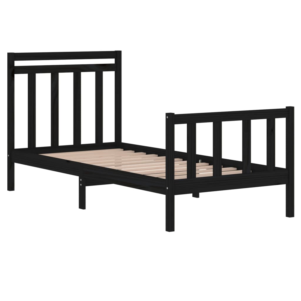 Cadre de lit sans matelas noir 75x190 cm bois massif - XIOS