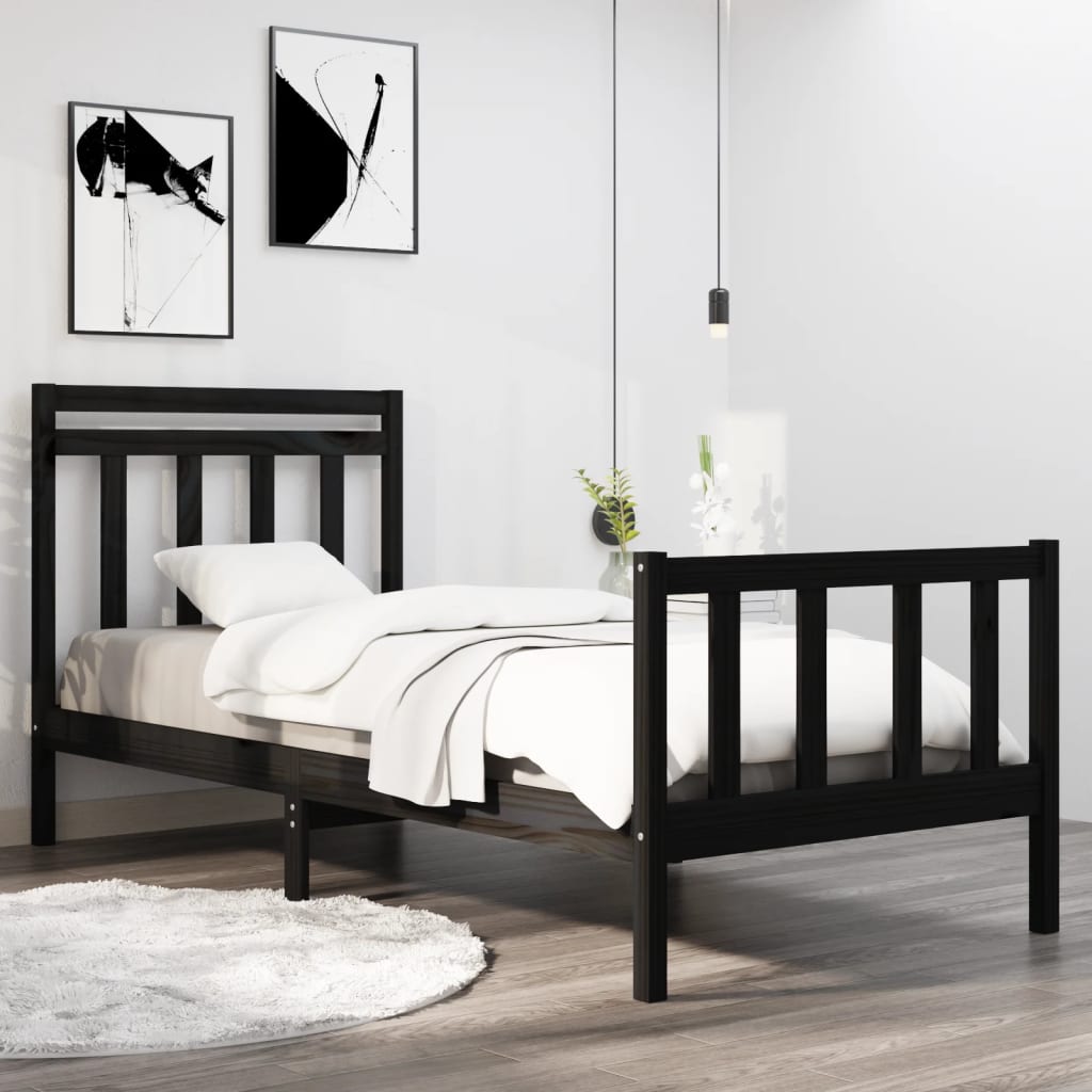 Cadre de lit sans matelas noir 75x190 cm bois massif - XIOS