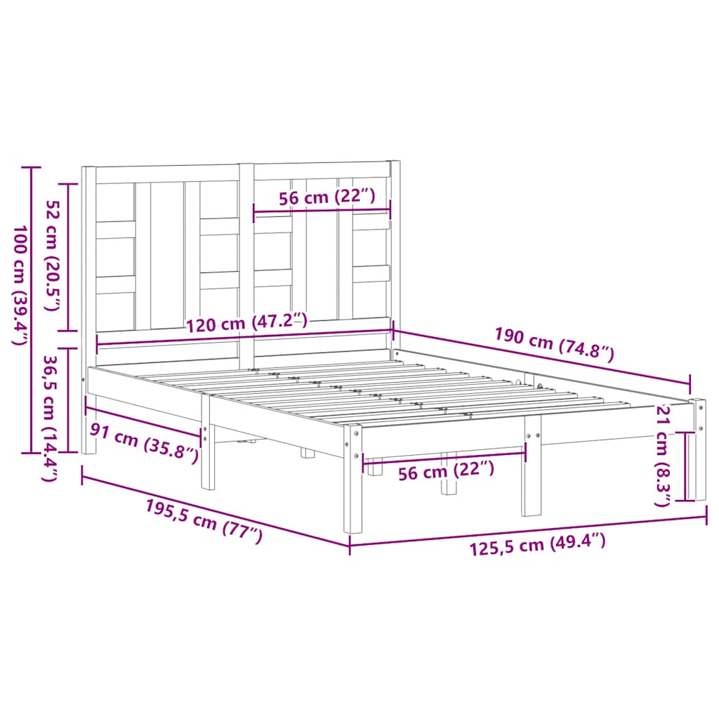 Cadre de lit sans matelas 120x190 cm bois massif - XIOS