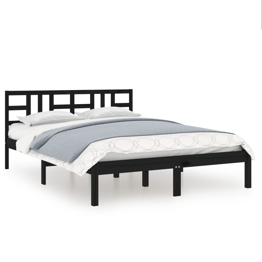 Cadre de lit sans matelas noir 140x190 cm bois massif - XIOS