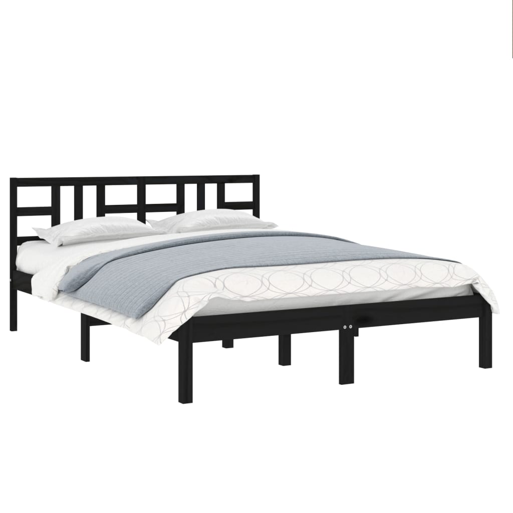 Cadre de lit sans matelas noir 140x190 cm bois massif - XIOS