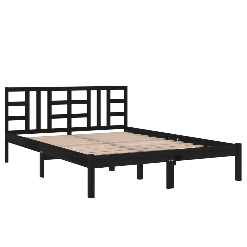 Cadre de lit sans matelas noir 140x190 cm bois massif - XIOS