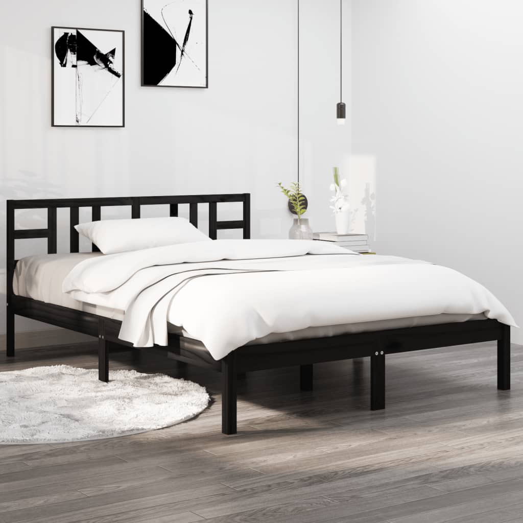 Cadre de lit sans matelas noir 140x190 cm bois massif - XIOS