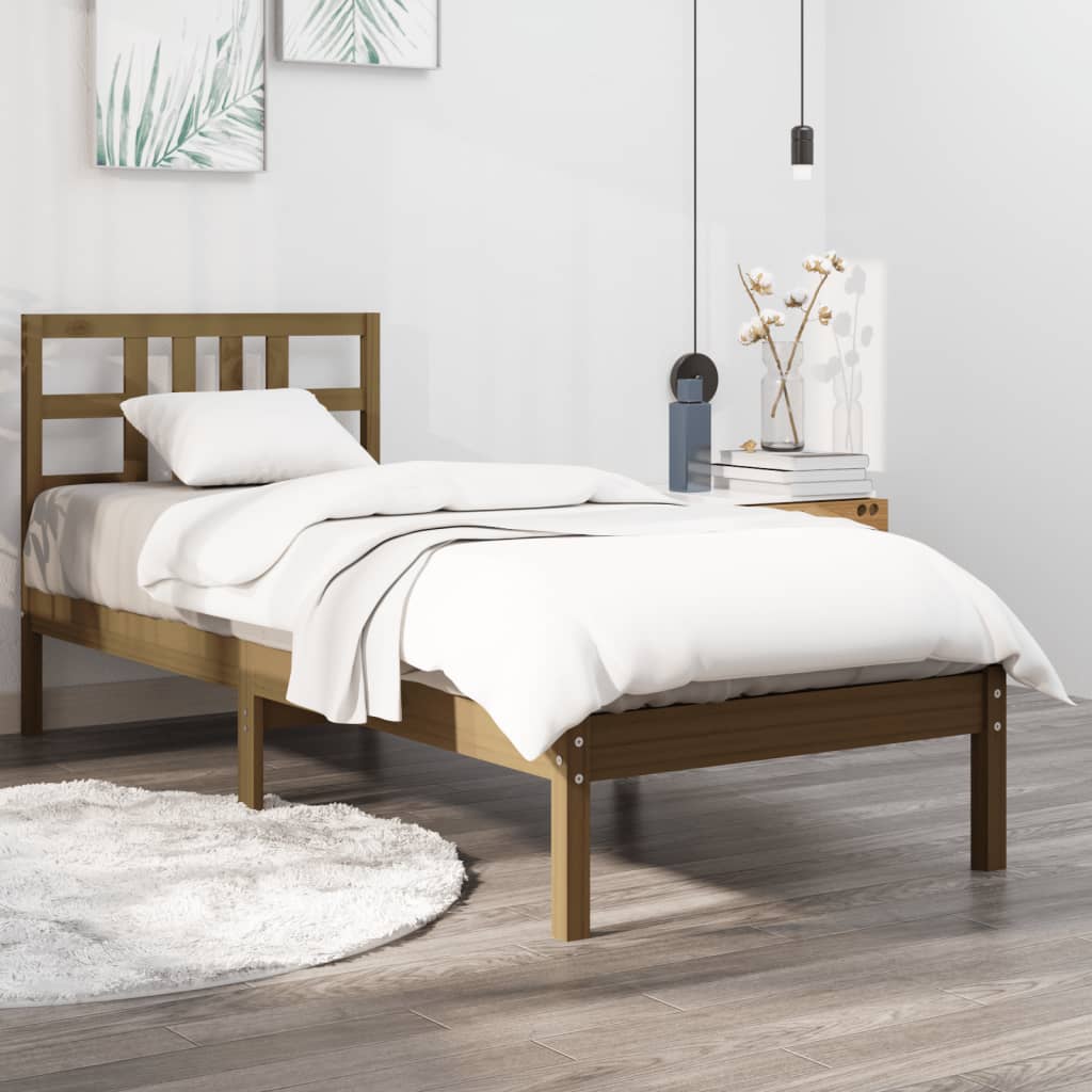 Cadre de lit sans matelas marron miel 100x200 cm bois massif - XIOS