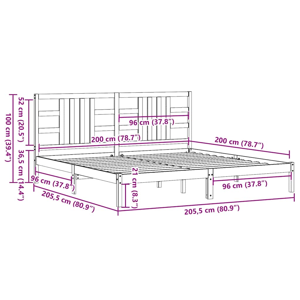 Cadre de lit sans matelas marron miel 200x200 cm bois massif - XIOS