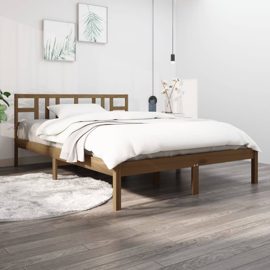 Cadre de lit sans matelas marron miel 200x200 cm bois massif - XIOS