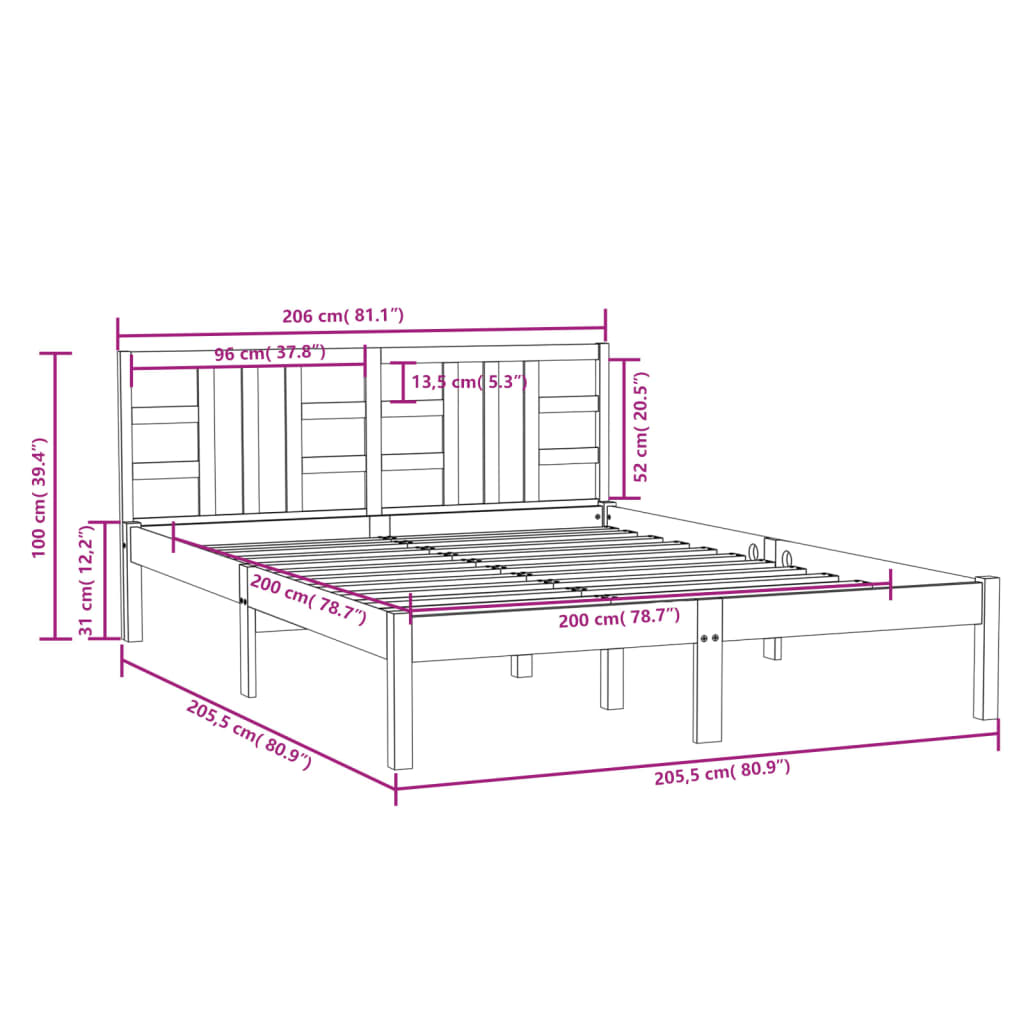 Cadre de lit sans matelas noir 200x200 cm bois massif - XIOS