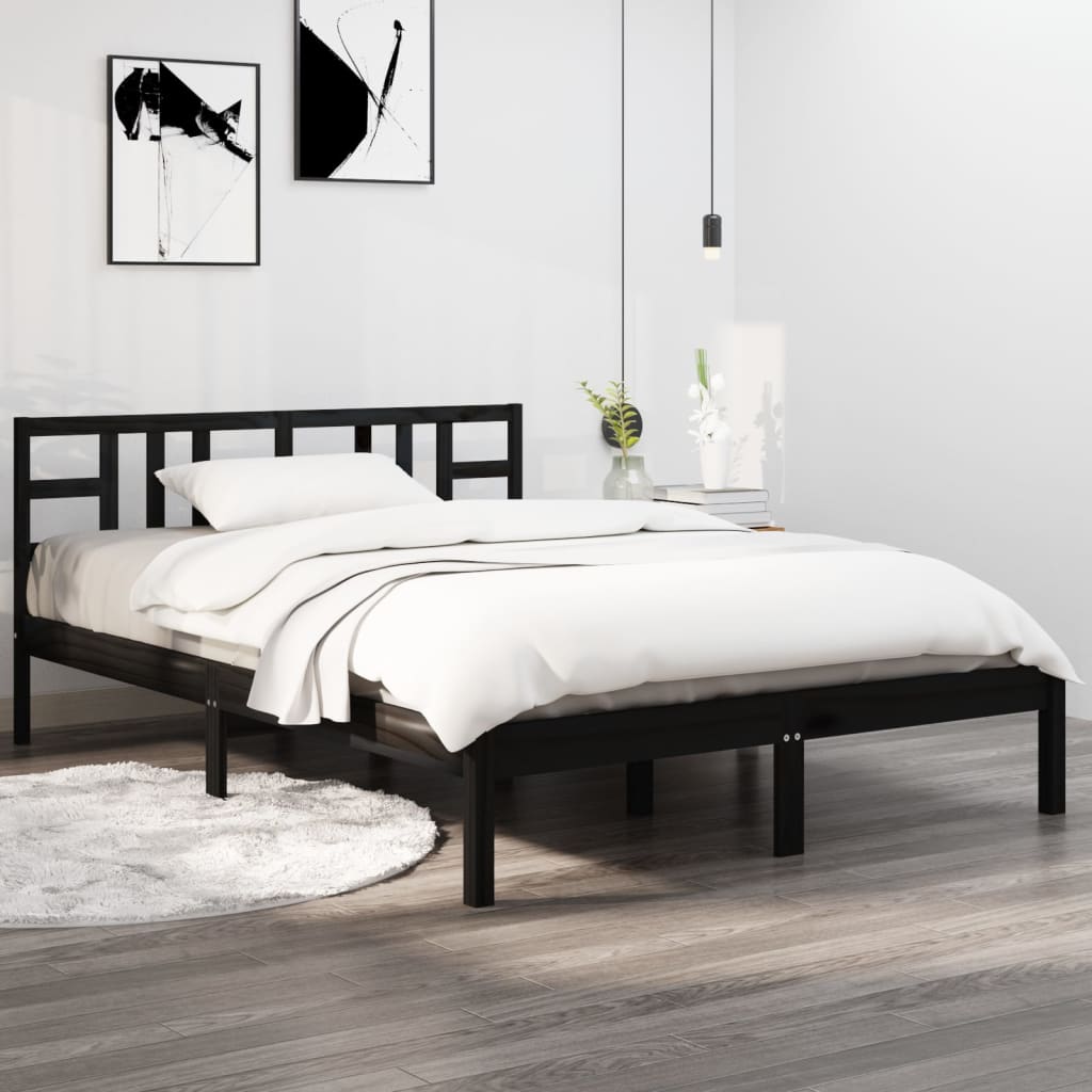 Cadre de lit sans matelas noir 200x200 cm bois massif - XIOS