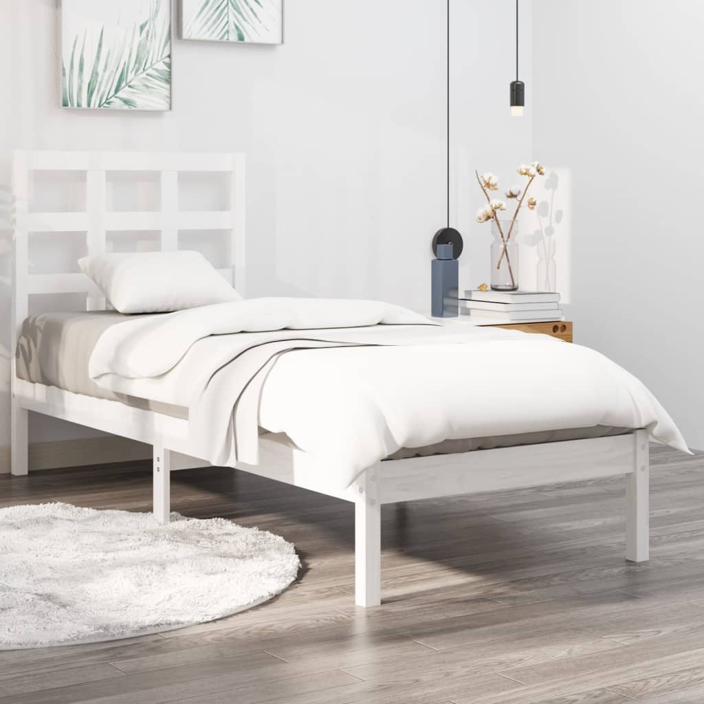 Cadre de lit sans matelas blanc 75x190 cm bois massif - XIOS