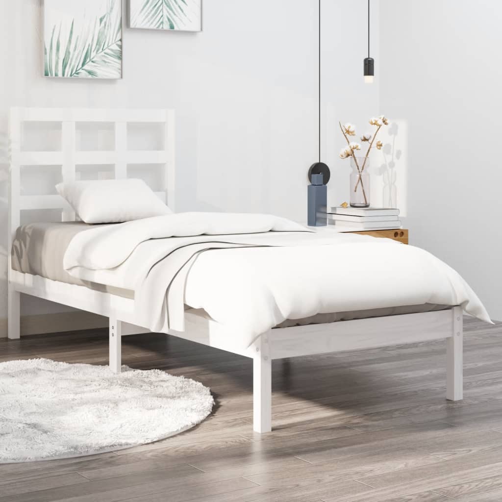 Cadre de lit sans matelas blanc 90x190 cm bois massif - XIOS