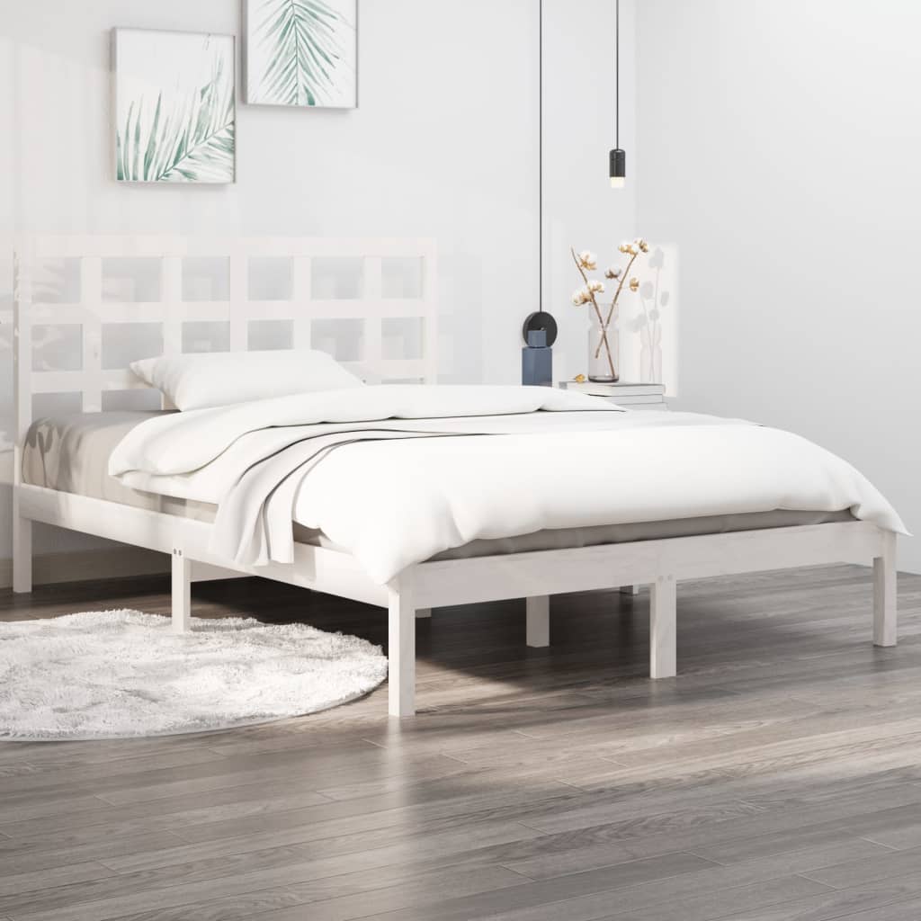 Cadre de lit sans matelas blanc 150x200 cm bois massif - XIOS