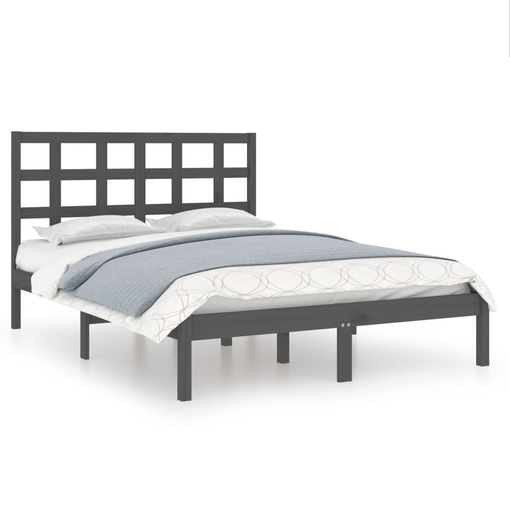 Cadre de lit sans matelas gris 200x200 cm bois massif - XIOS