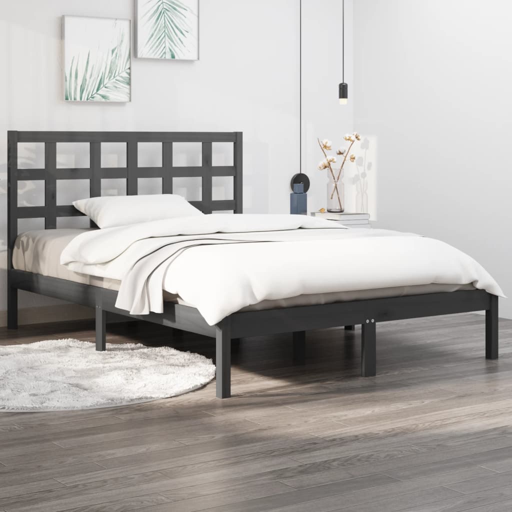Cadre de lit sans matelas gris 200x200 cm bois massif - XIOS