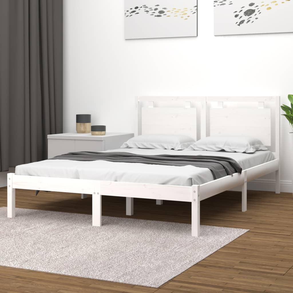 Cadre de lit sans matelas blanc 160x200 cm bois massif - XIOS