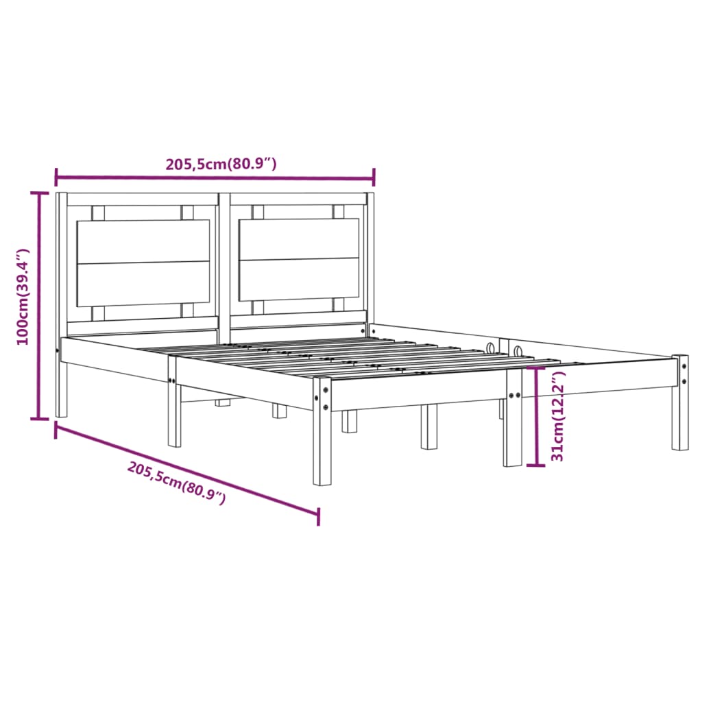 Cadre de lit sans matelas noir 200x200 cm bois massif - XIOS