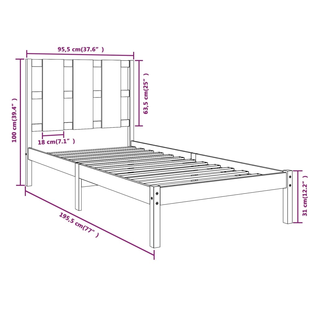 Cadre de lit sans matelas 90x190 cm bois massif - XIOS