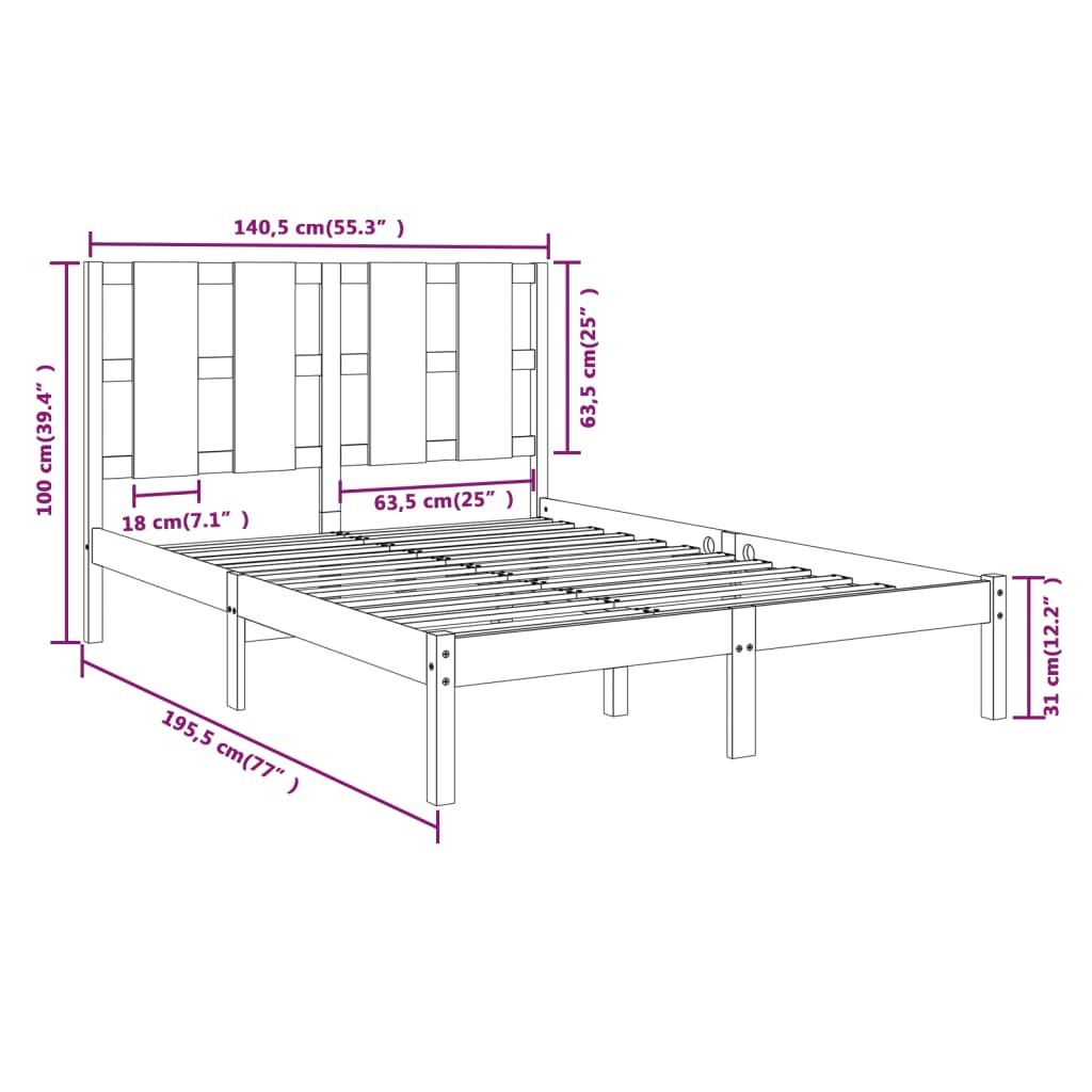 Cadre de lit sans matelas 135x190 cm bois massif - XIOS