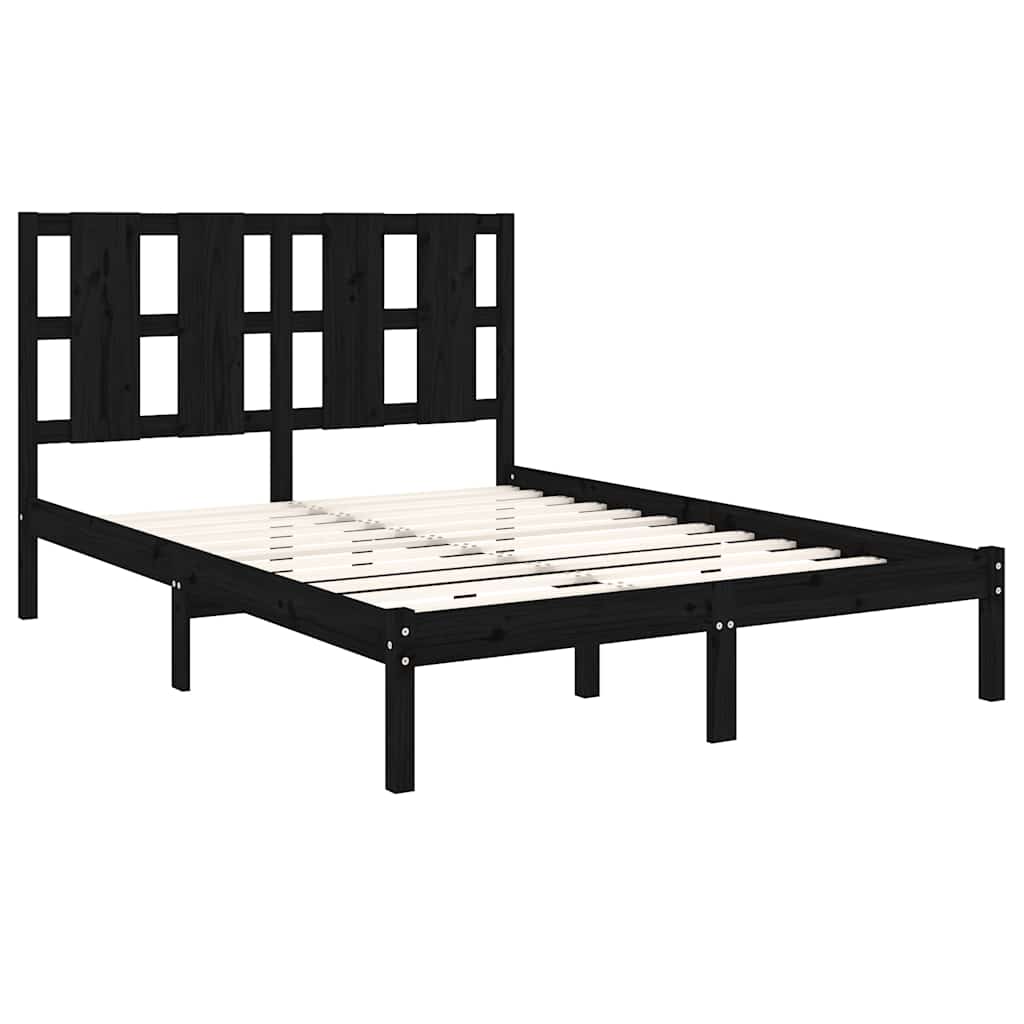 Cadre de lit sans matelas noir 140x190 cm bois de pin massif - XIOS