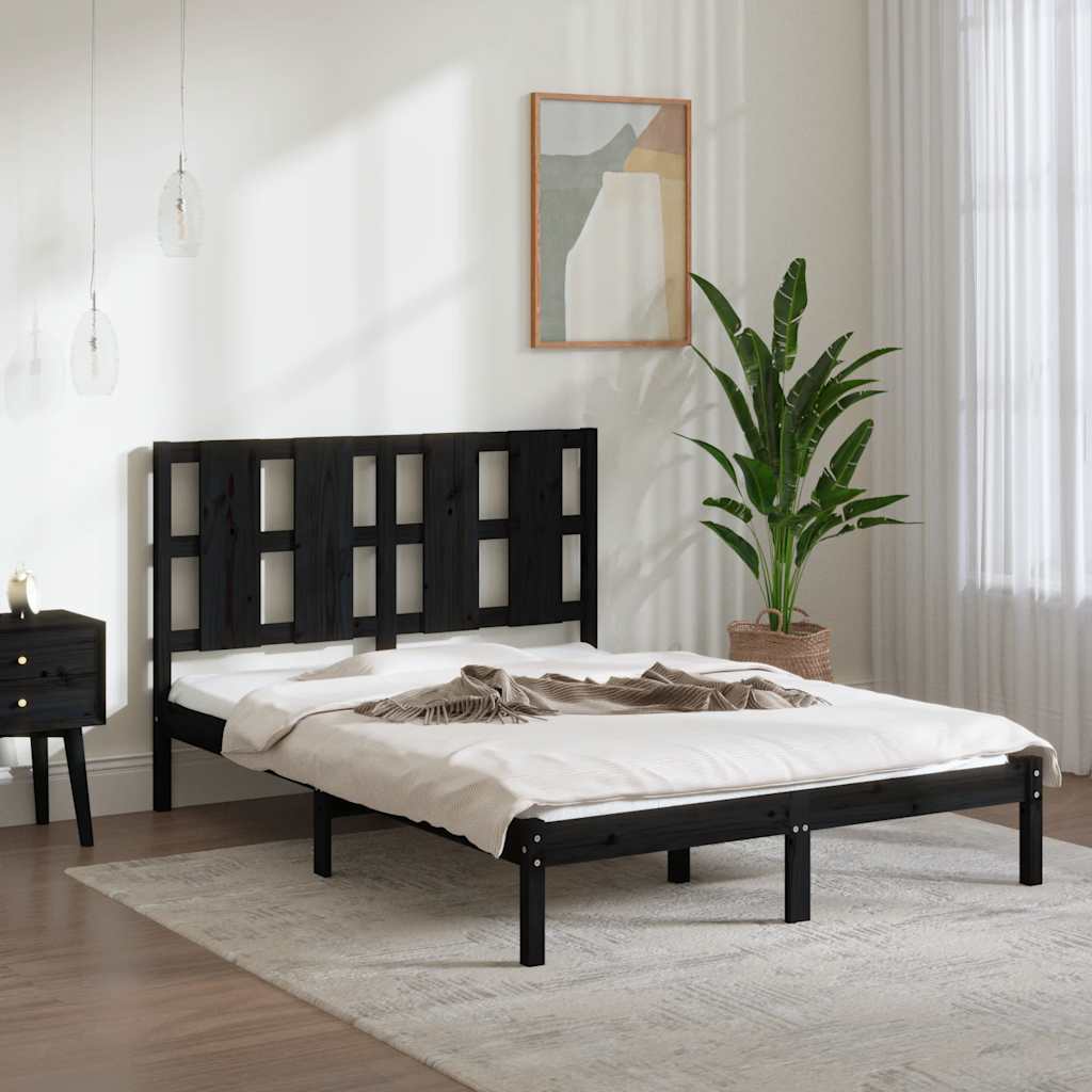 Cadre de lit sans matelas noir 140x190 cm bois de pin massif - XIOS