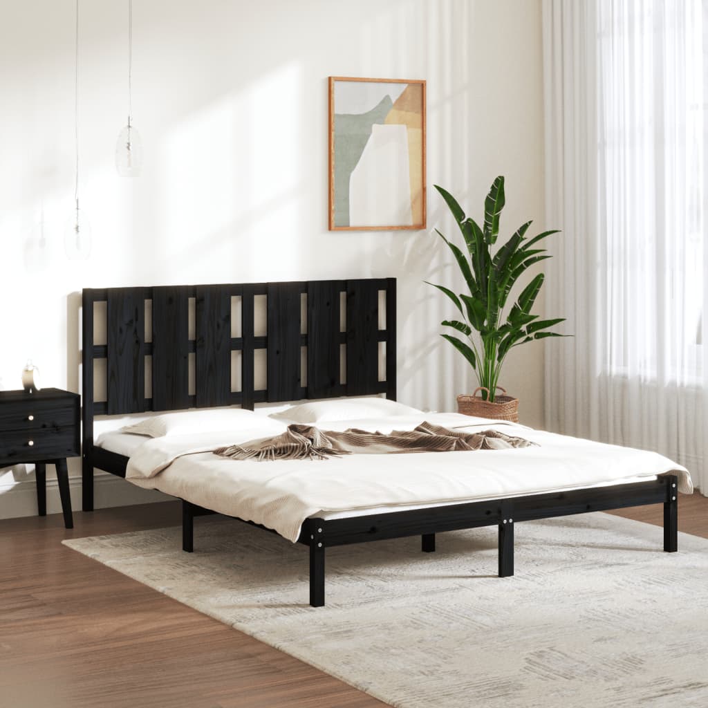 Cadre de lit sans matelas noir 150x200 cm bois massif - XIOS