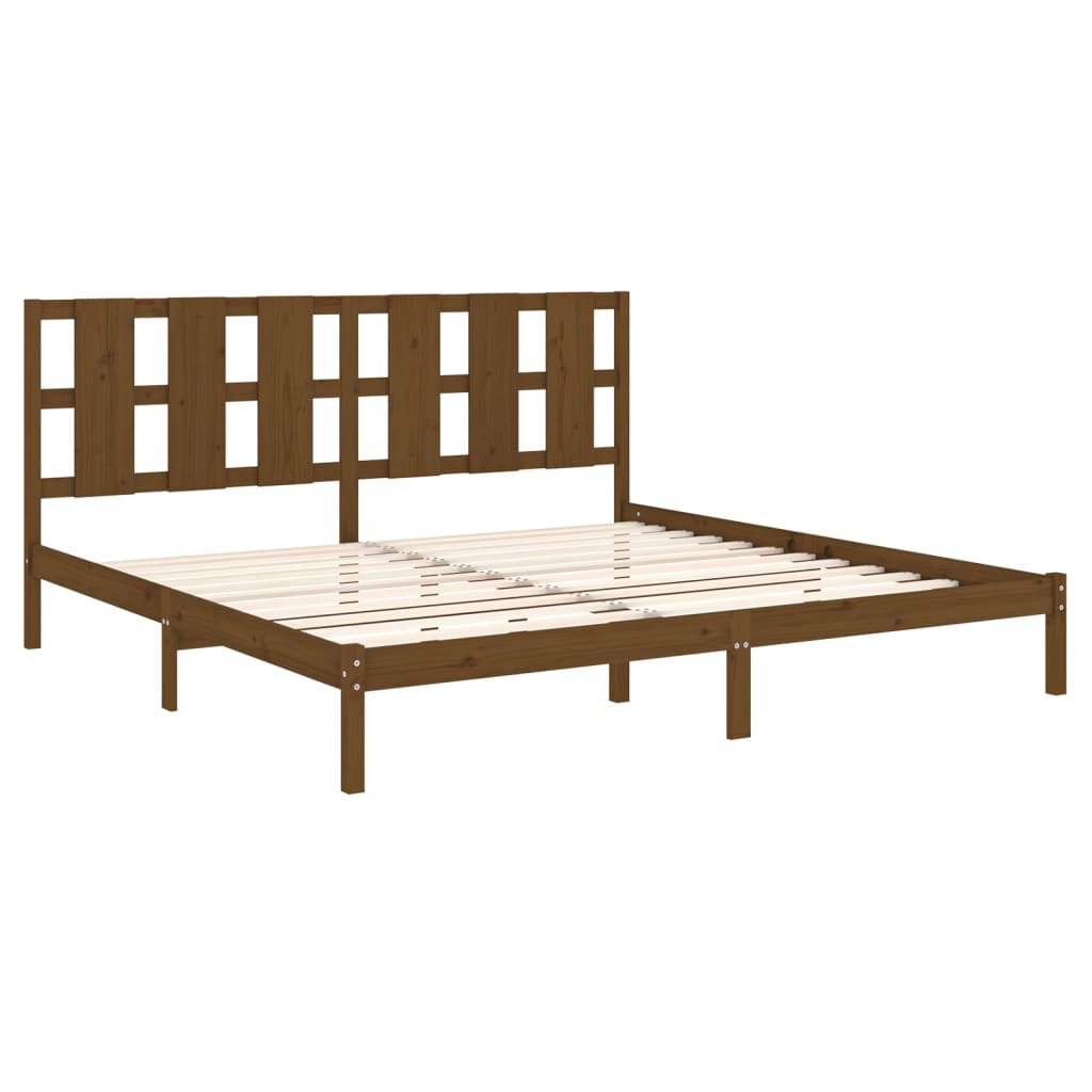 Cadre de lit sans matelas marron miel 200x200cm bois pin massif - XIOS