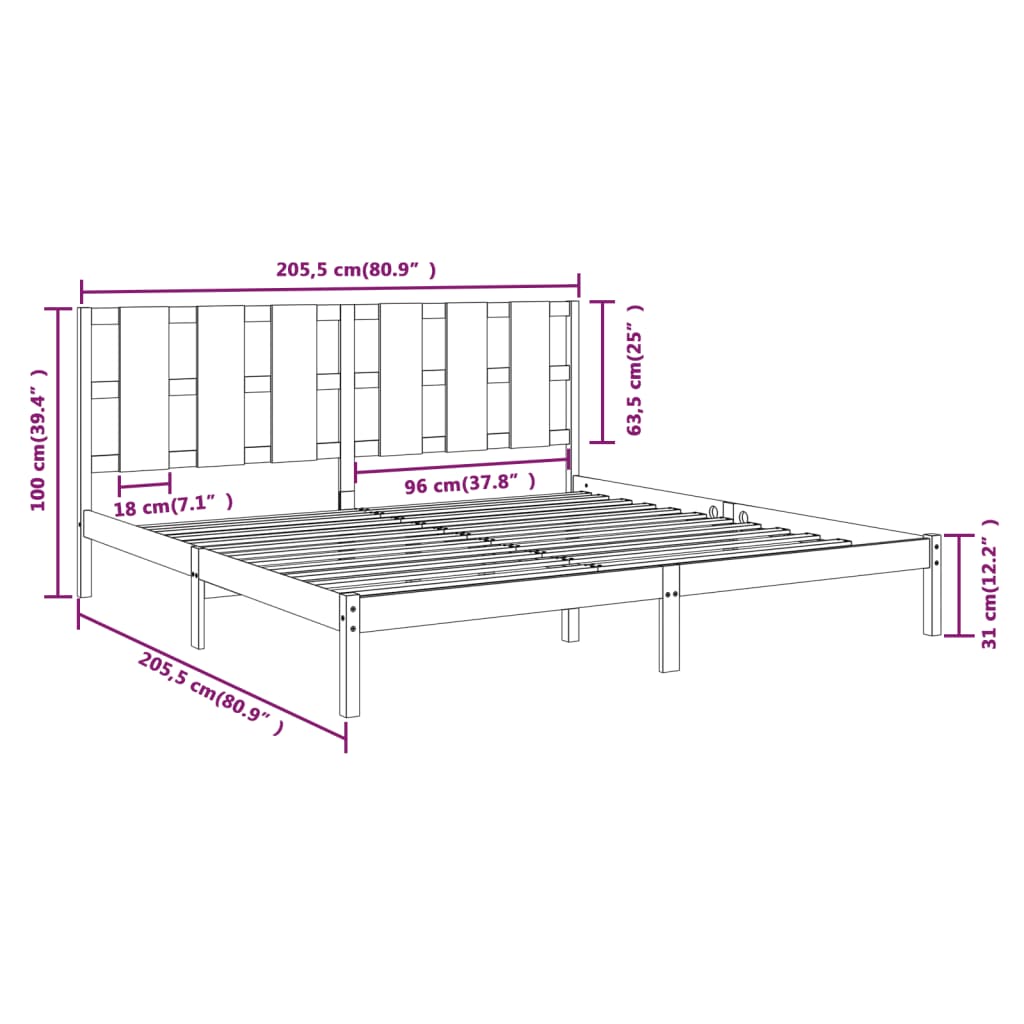 Cadre de lit sans matelas marron miel 200x200cm bois pin massif - XIOS