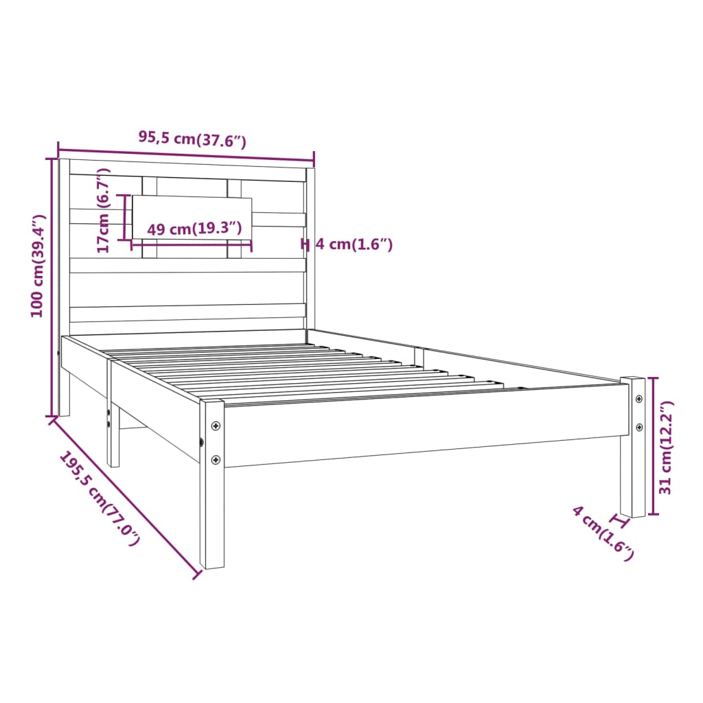 Cadre de lit sans matelas 90x190 cm bois massif - XIOS