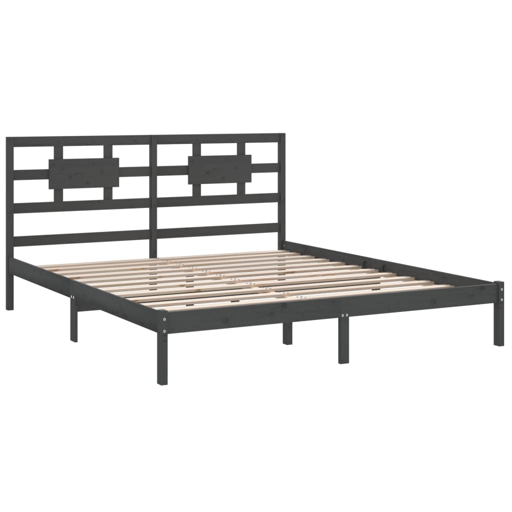 Cadre de lit sans matelas gris 200x200 cm bois massif - XIOS