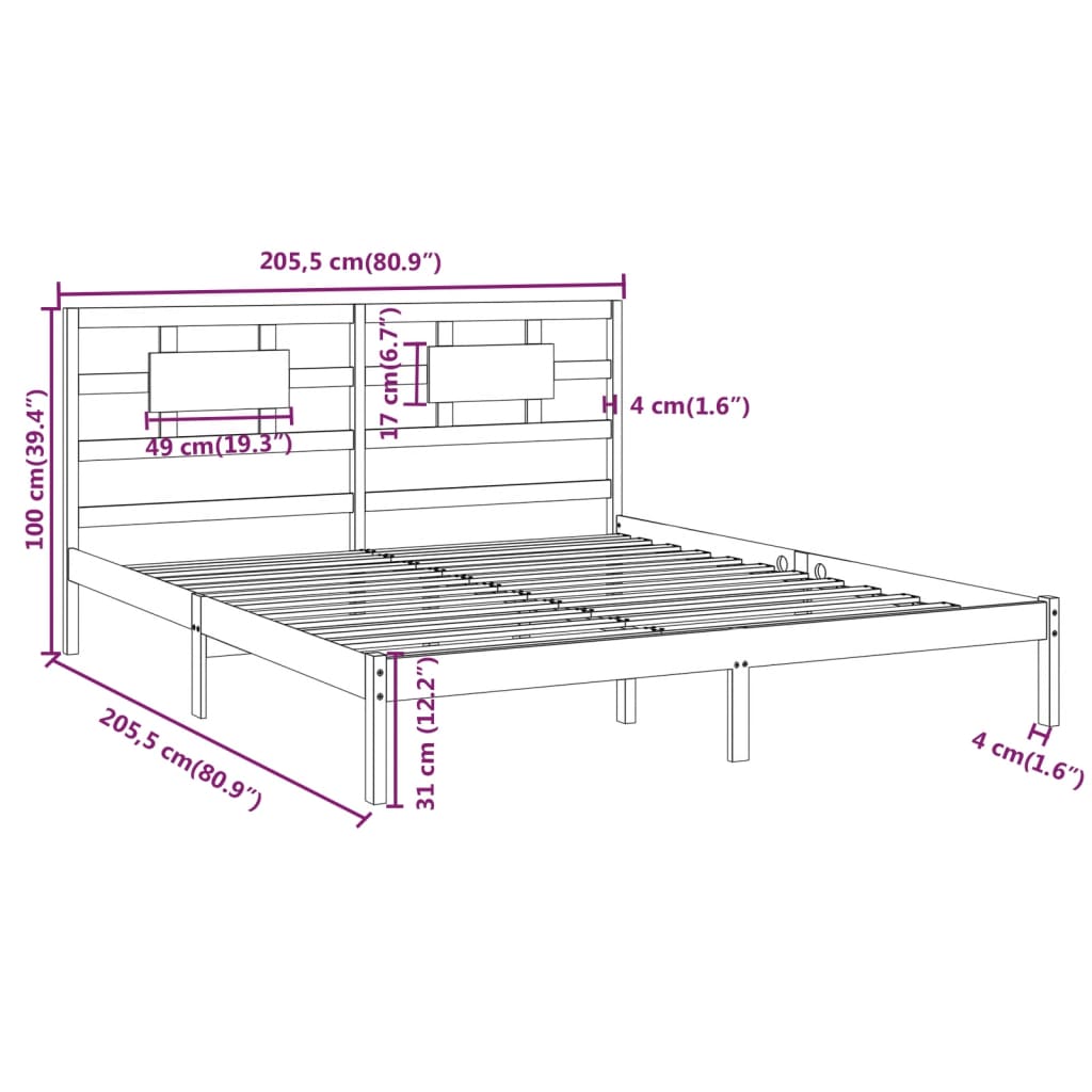 Cadre de lit sans matelas gris 200x200 cm bois massif - XIOS