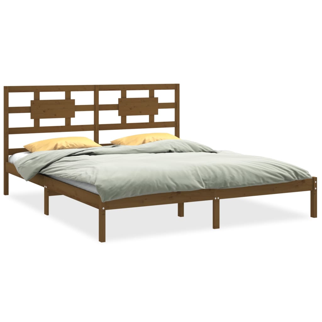 Cadre de lit sans matelas marron miel 200x200 cm bois massif - XIOS