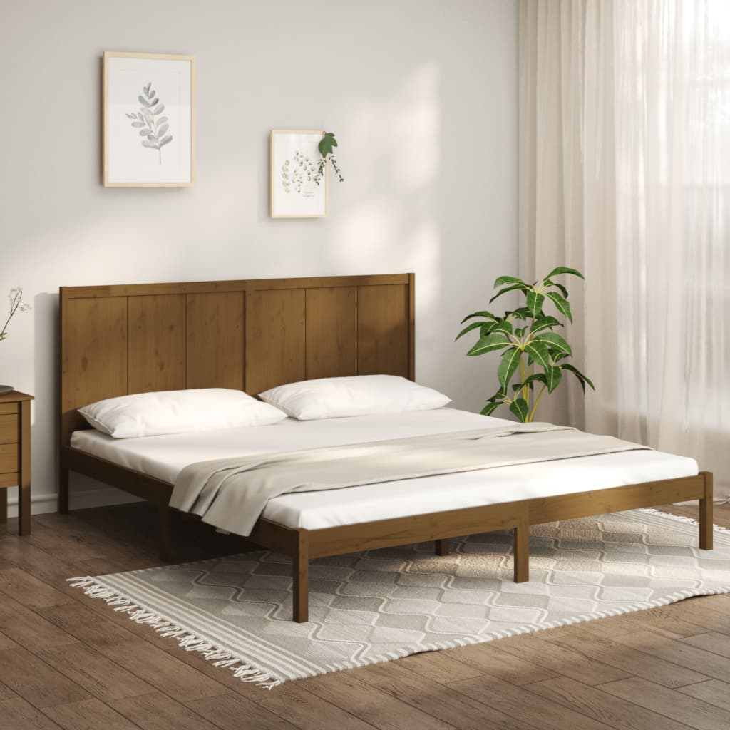 Cadre de lit sans matelas marron miel 200x200cm bois pin massif - XIOS