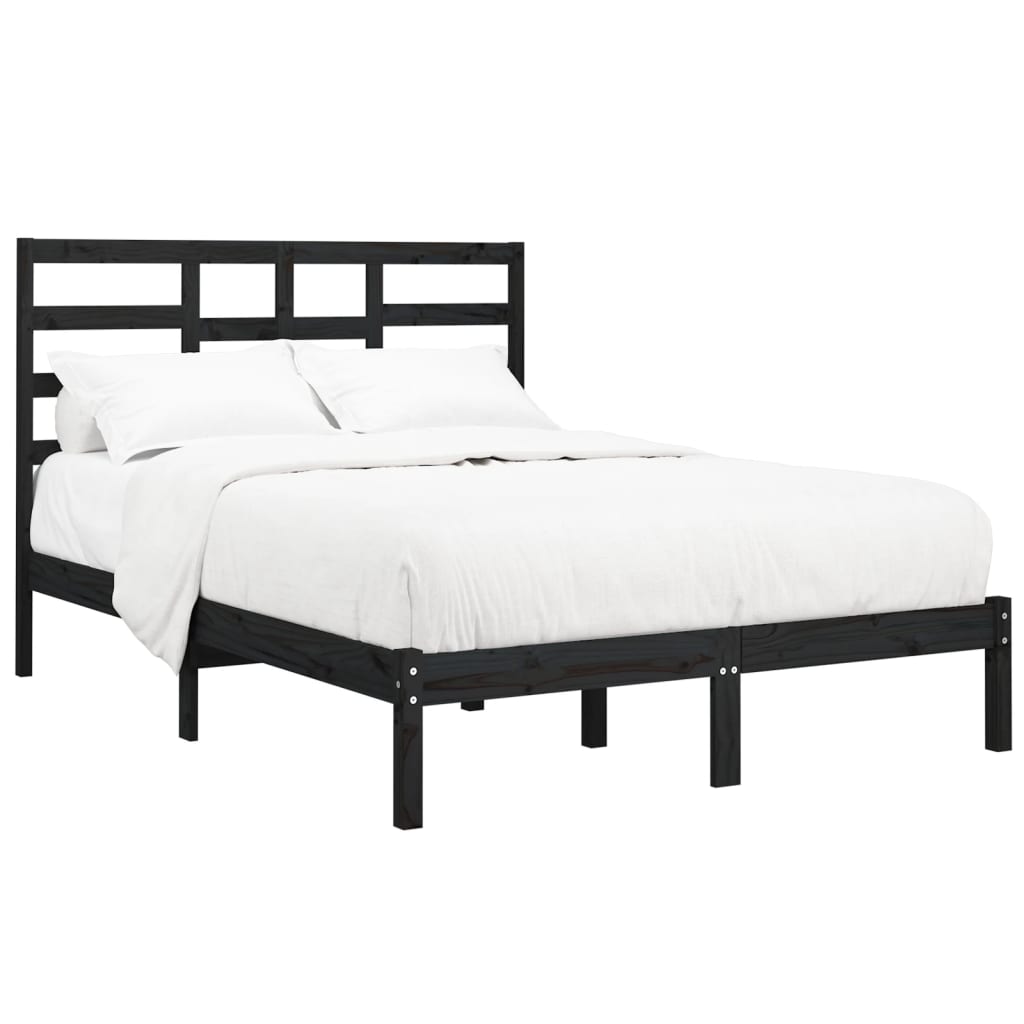 Cadre de lit sans matelas noir bois massif 140x190 cm - XIOS