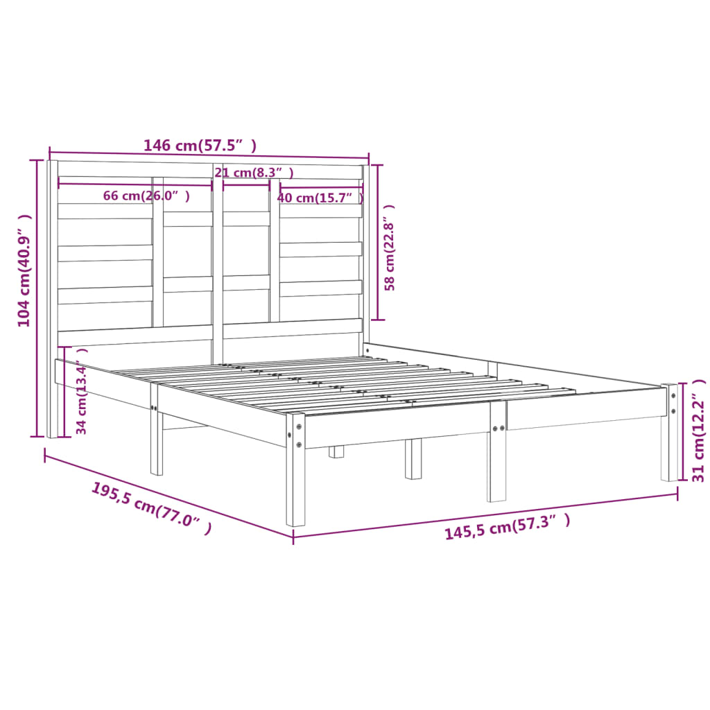 Cadre de lit sans matelas noir bois massif 140x190 cm - XIOS