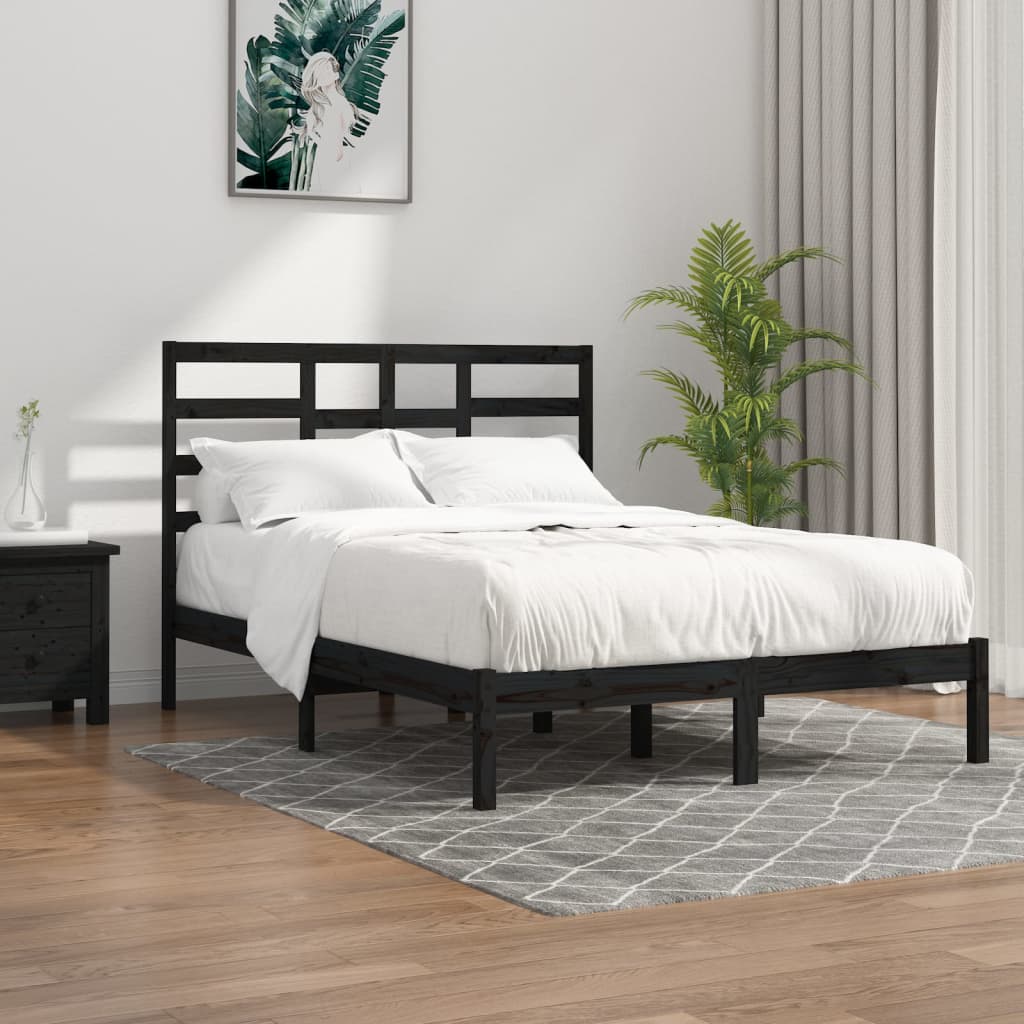 Cadre de lit sans matelas noir bois massif 140x190 cm - XIOS