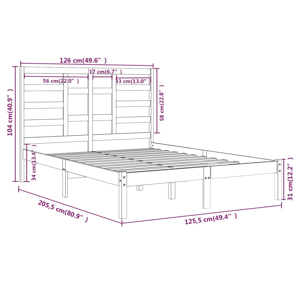 Cadre de lit sans matelas bois massif 120x200 cm - XIOS