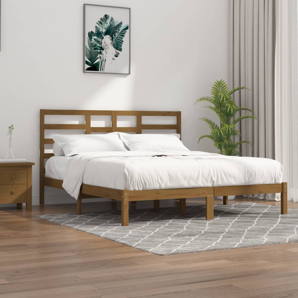 Cadre de lit sans matelas marron miel bois massif 200x200 cm - XIOS