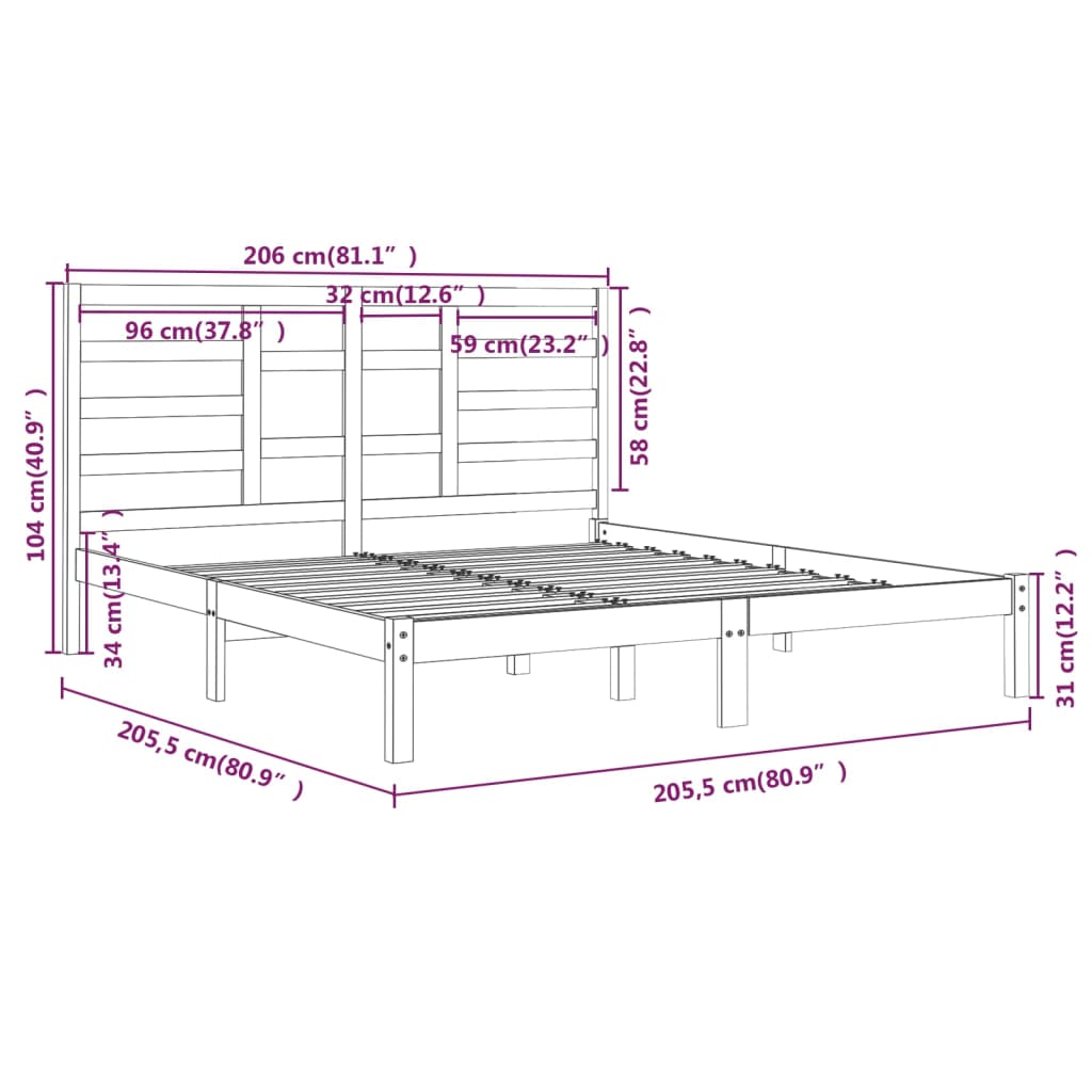 Cadre de lit sans matelas noir bois massif 200x200 cm - XIOS